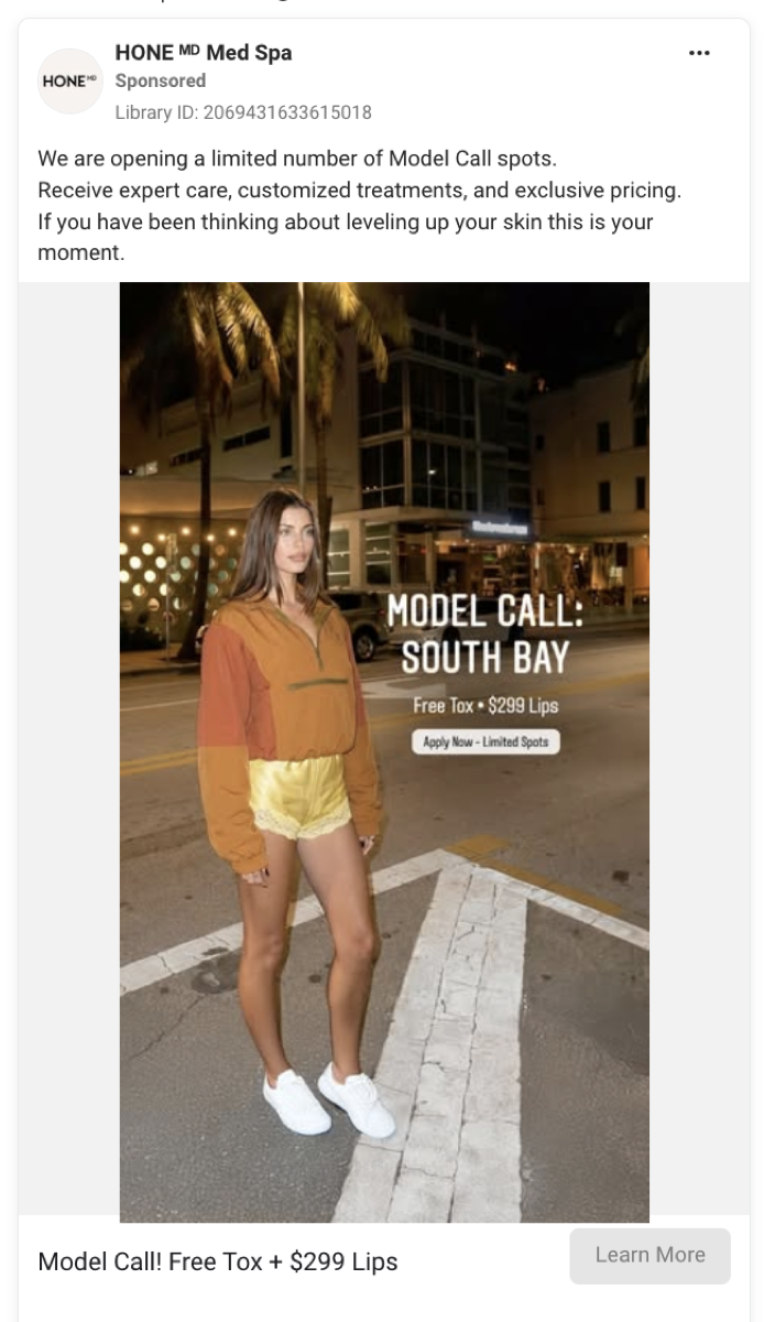 Home Med Spa Meta ad — Model Call: South Bay